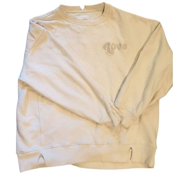 Aerie Sweatshirt Women's Small Cream Peach Love Embroidered 90s Oversized - Picture 2 of 6